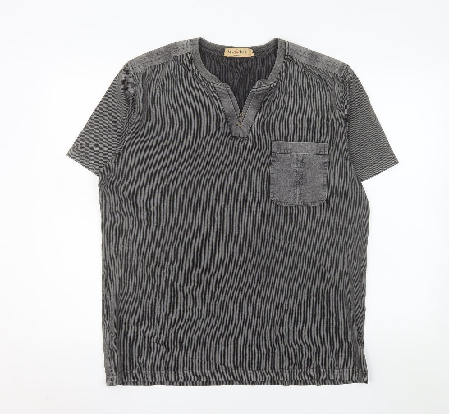 Red Jack Men’s Grey Henley Short Sleeve Classic Cotton Shirt L