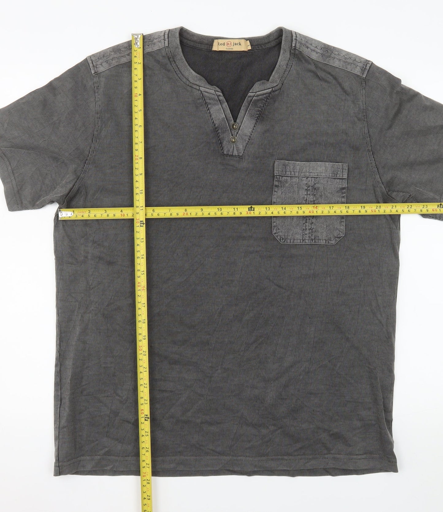 Red Jack Men’s Grey Henley Short Sleeve Classic Cotton Shirt L