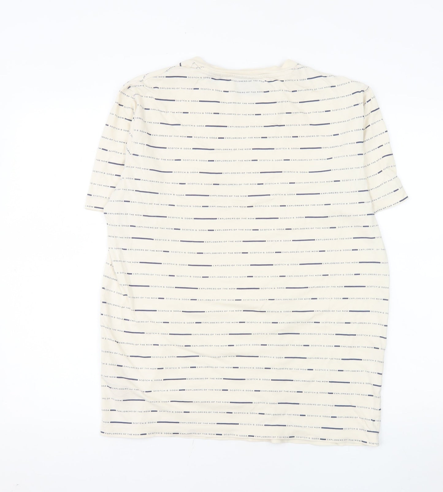 Scotch & Soda Men's Beige Striped Crew Neck Cotton T-Shirt M
