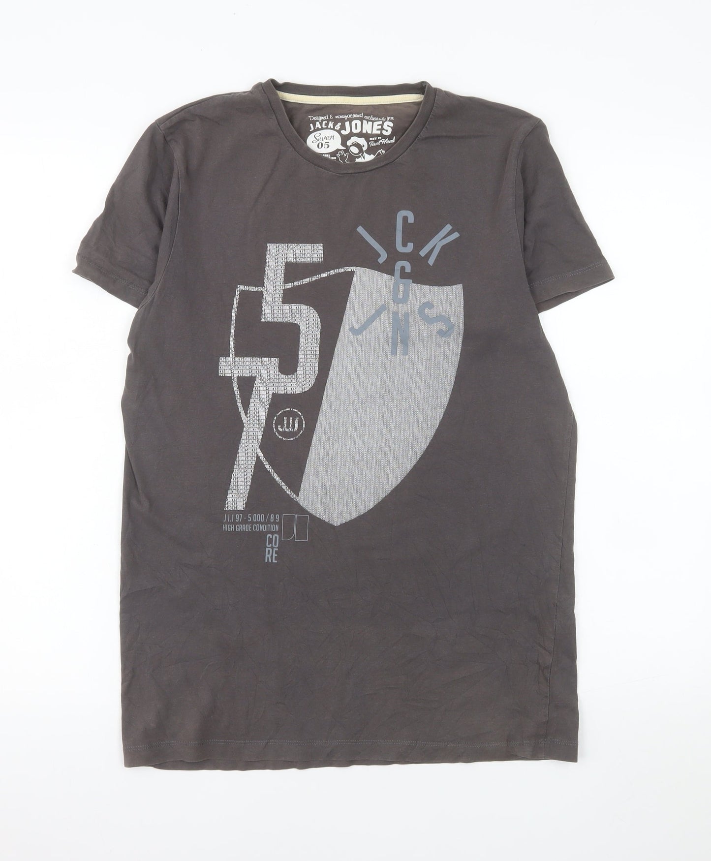 Jack & Jones Men's Grey Graphic Print Cotton T-Shirt Size M