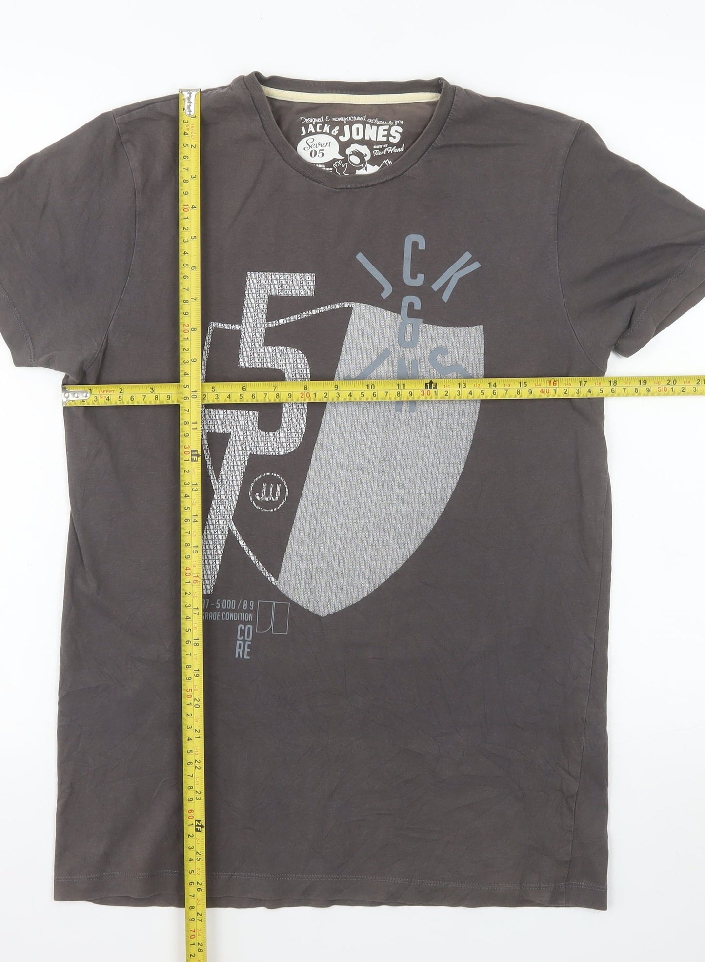 Jack & Jones Men's Grey Graphic Print Cotton T-Shirt Size M