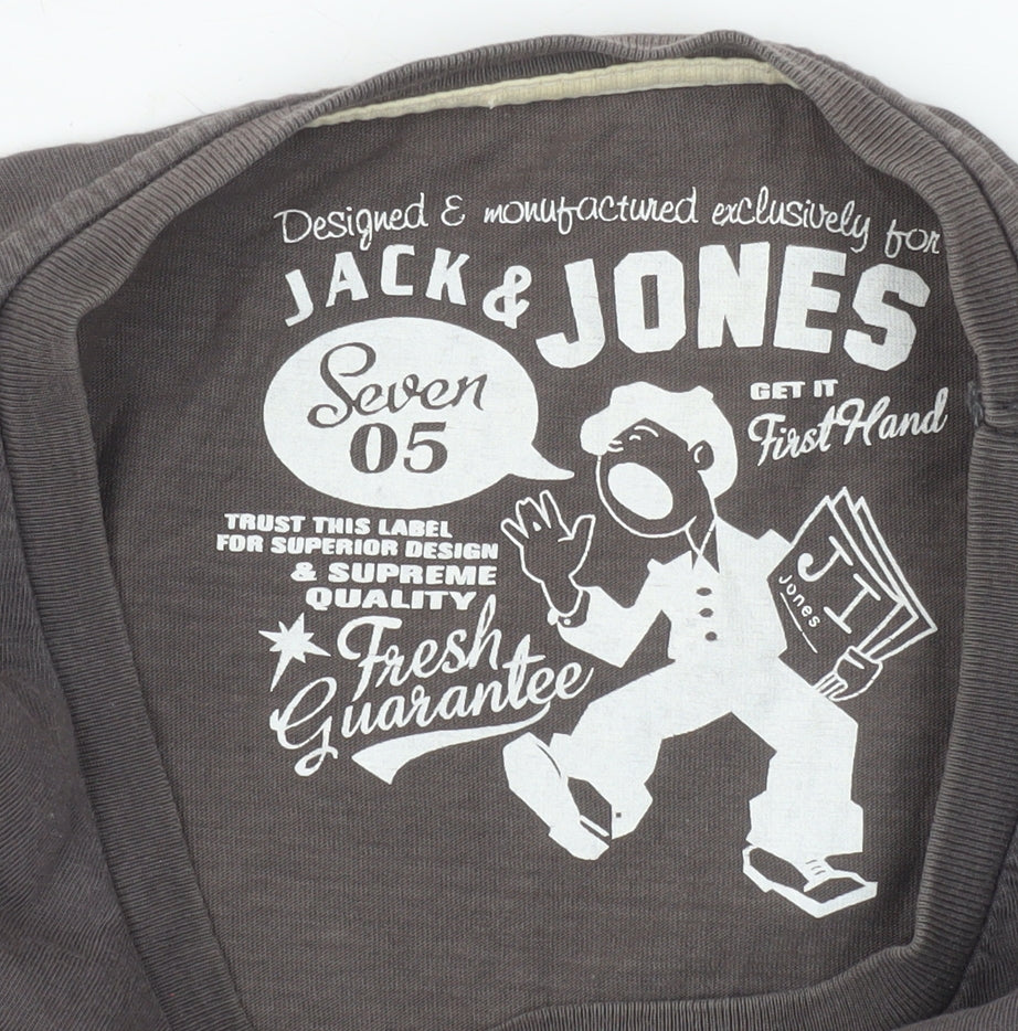 Jack & Jones Men's Grey Graphic Print Cotton T-Shirt Size M