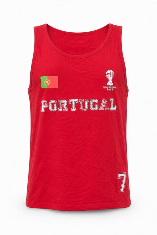 Front view of The Great Branding Company Men's Red Portugal XL Sleeveless World Cup Top