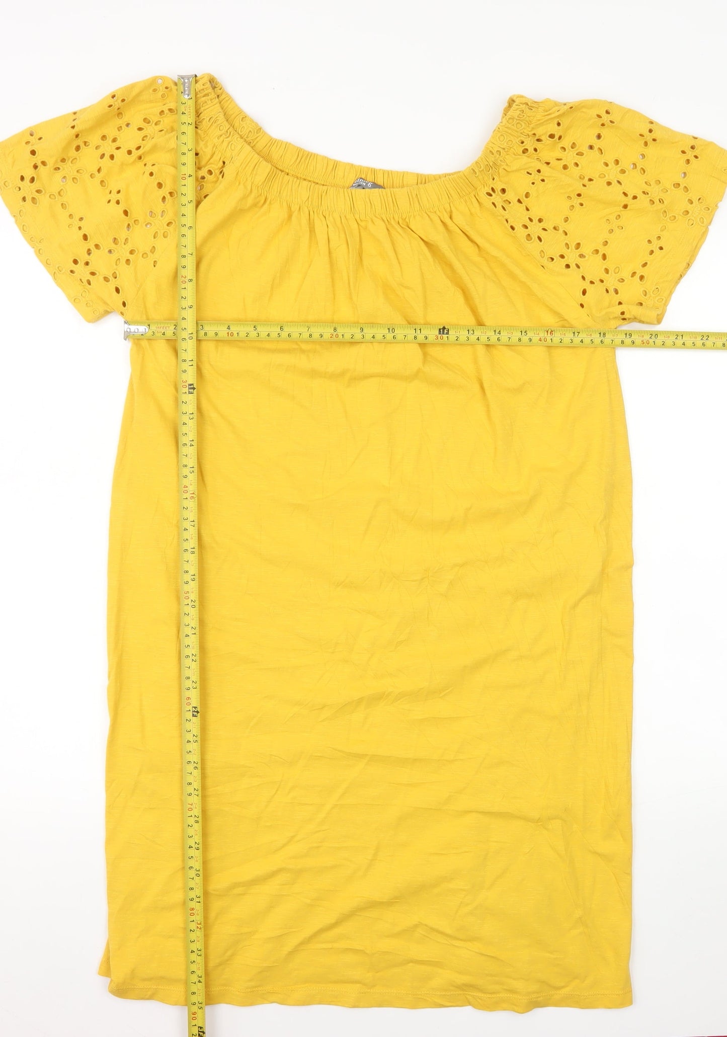 Nutmeg Women's Yellow Cotton Off Shoulder Shift Dress Size 14