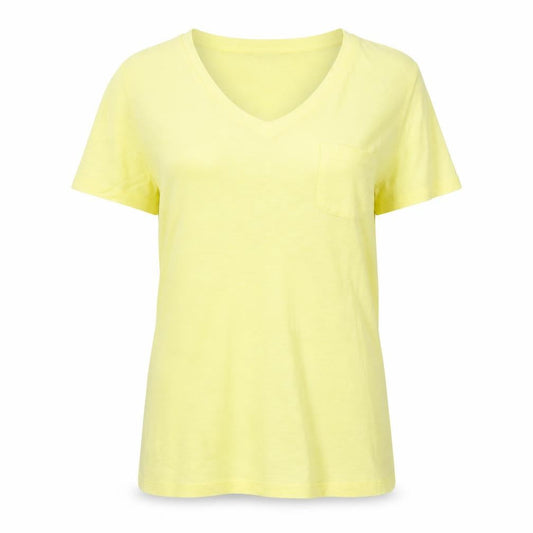 Front view of Superdry Women’s Yellow V-Neck Cotton Blend T-Shirt, size UK 8