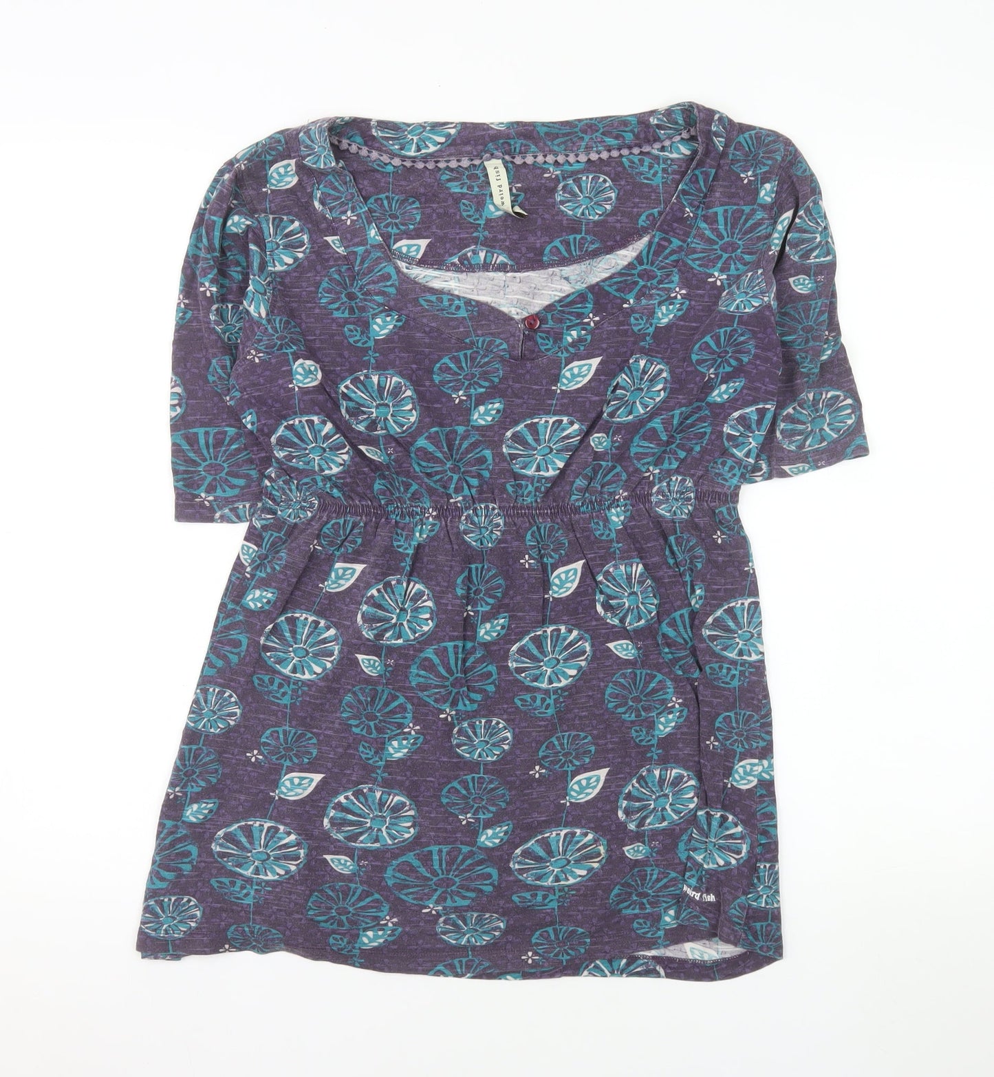 Weird Fish Womens Purple Floral Cotton Tunic Blouse Size 12