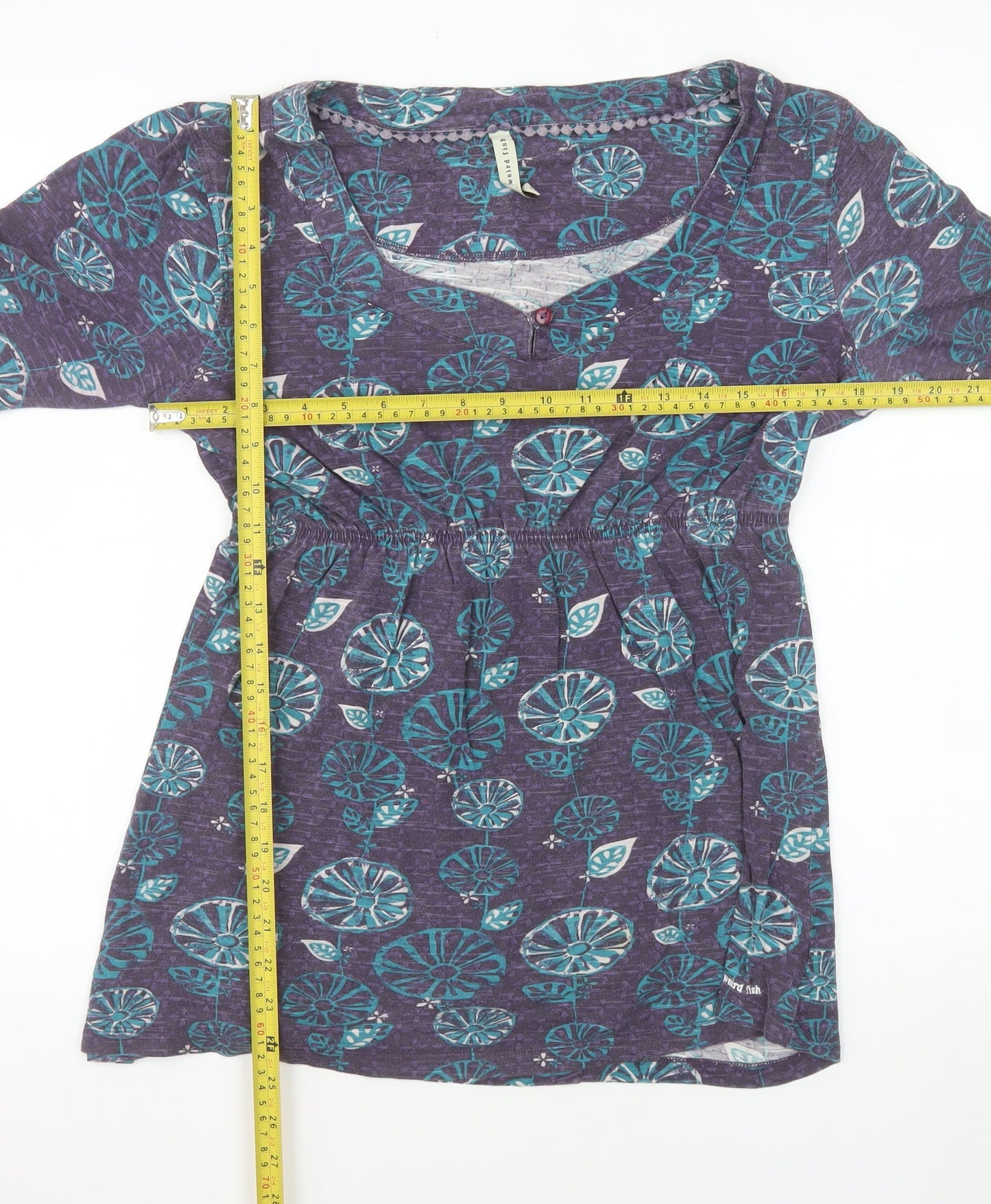 Weird Fish Womens Purple Floral Cotton Tunic Blouse Size 12