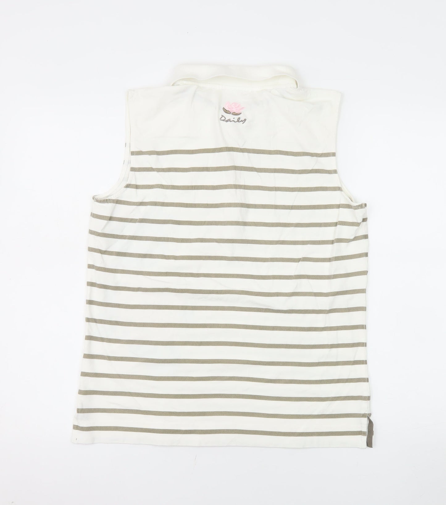 Daily Sports Women's Beige Striped Floral Sleeveless Polo Shirt XL