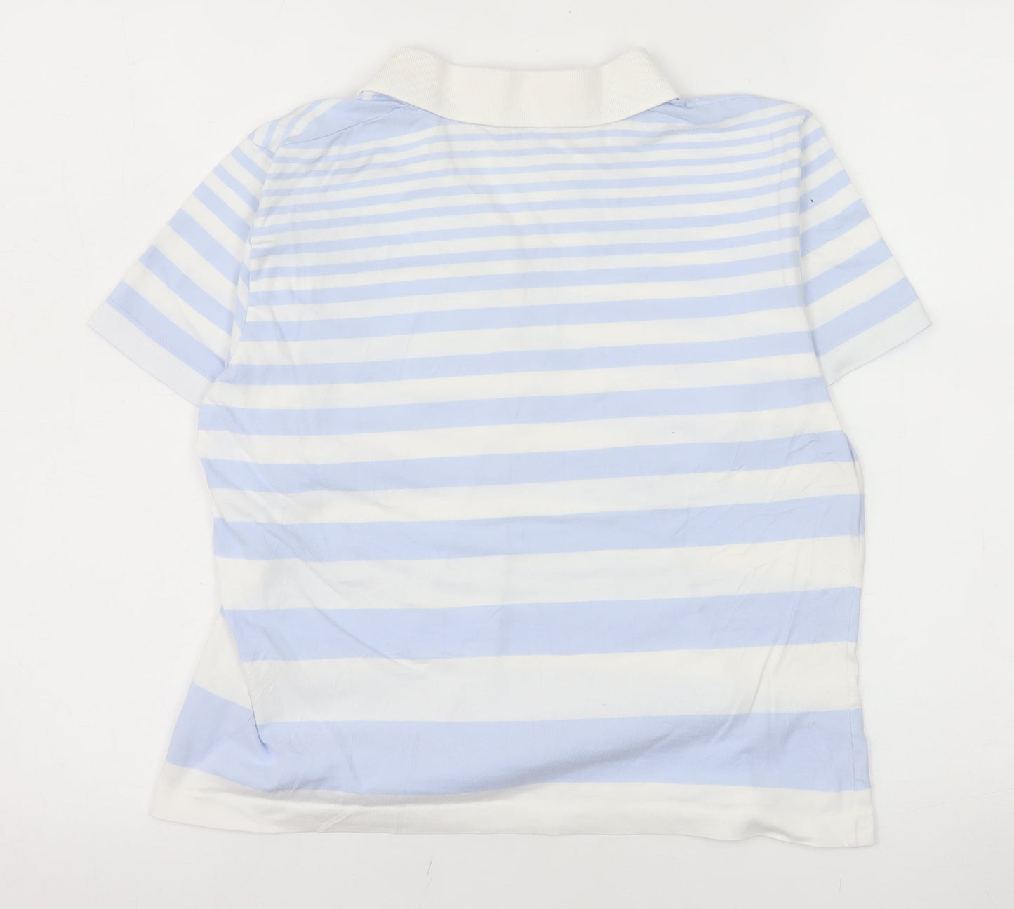 James Meade Women Blue White Striped Cotton Polo Shirt M