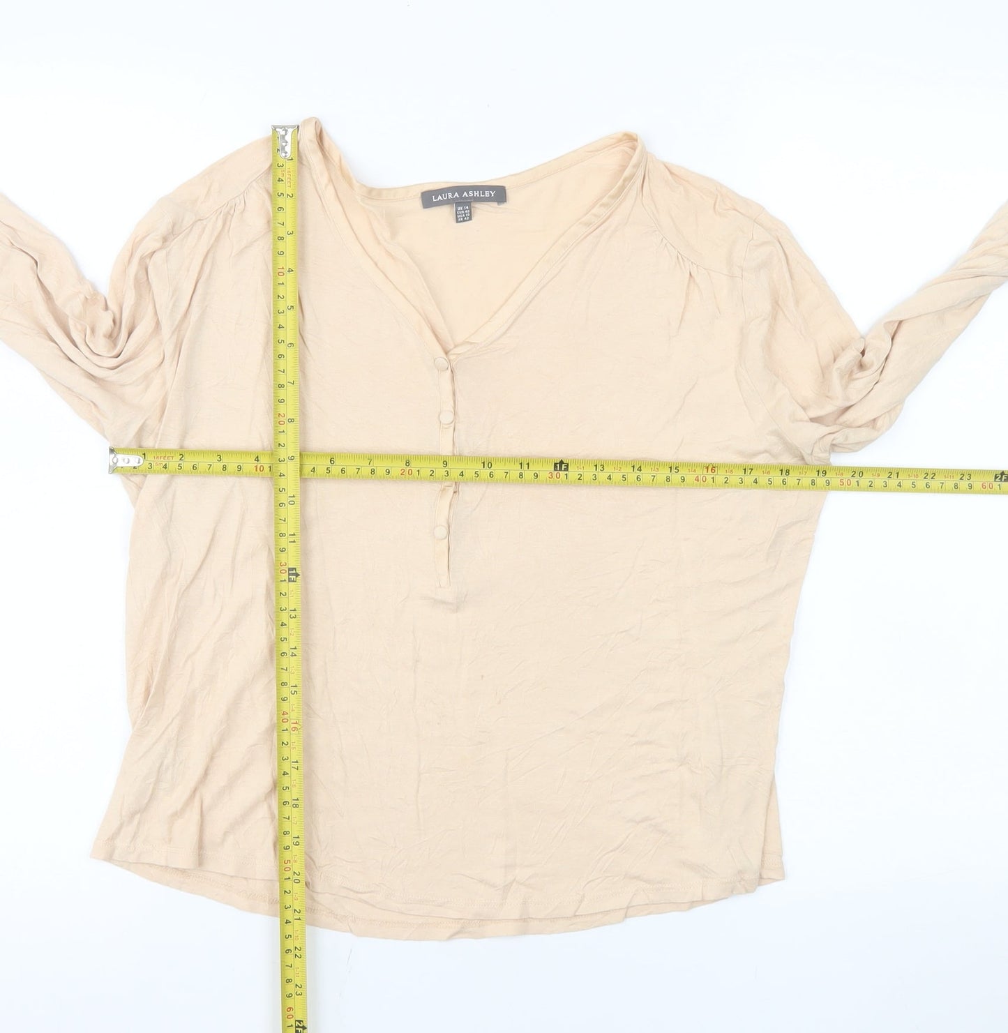 Laura Ashley Women’s Beige Long Sleeve V-Neck Blouse Size 14
