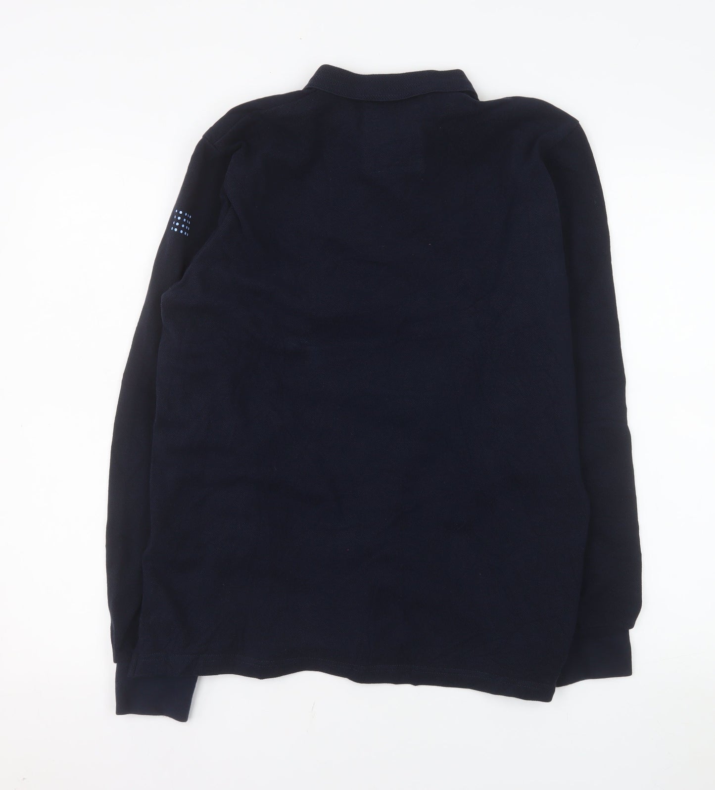tbs Men's Blue Long Sleeve Cotton Polo Shirt Size L