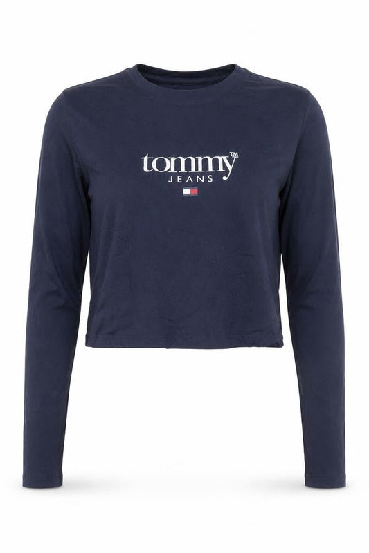 Tommy Jeans Women's Blue Cropped Long Sleeve T-Shirt Size L