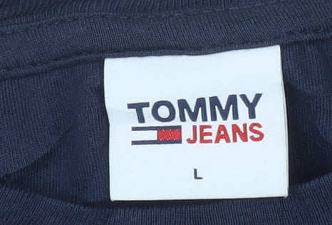 Tommy Jeans Women's Blue Cropped Long Sleeve T-Shirt Size L