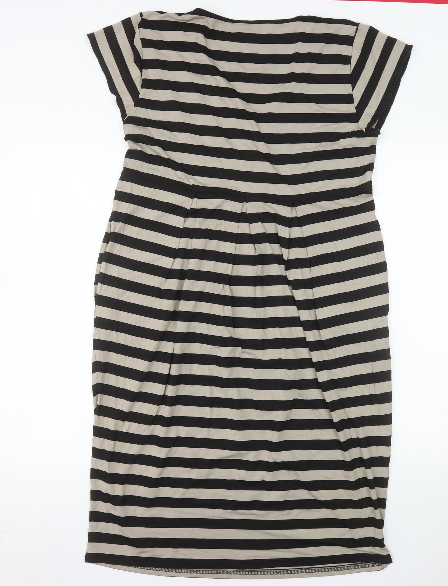 Masai Women Black Striped XL Shift V-Neck Jersey Dress