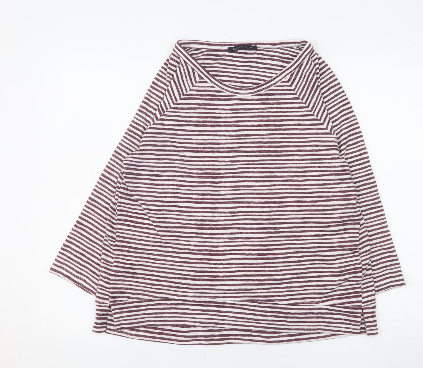 Marks and Spencer Women’s Plum Striped 3/4 Sleeve Jersey T-Shirt UK 16