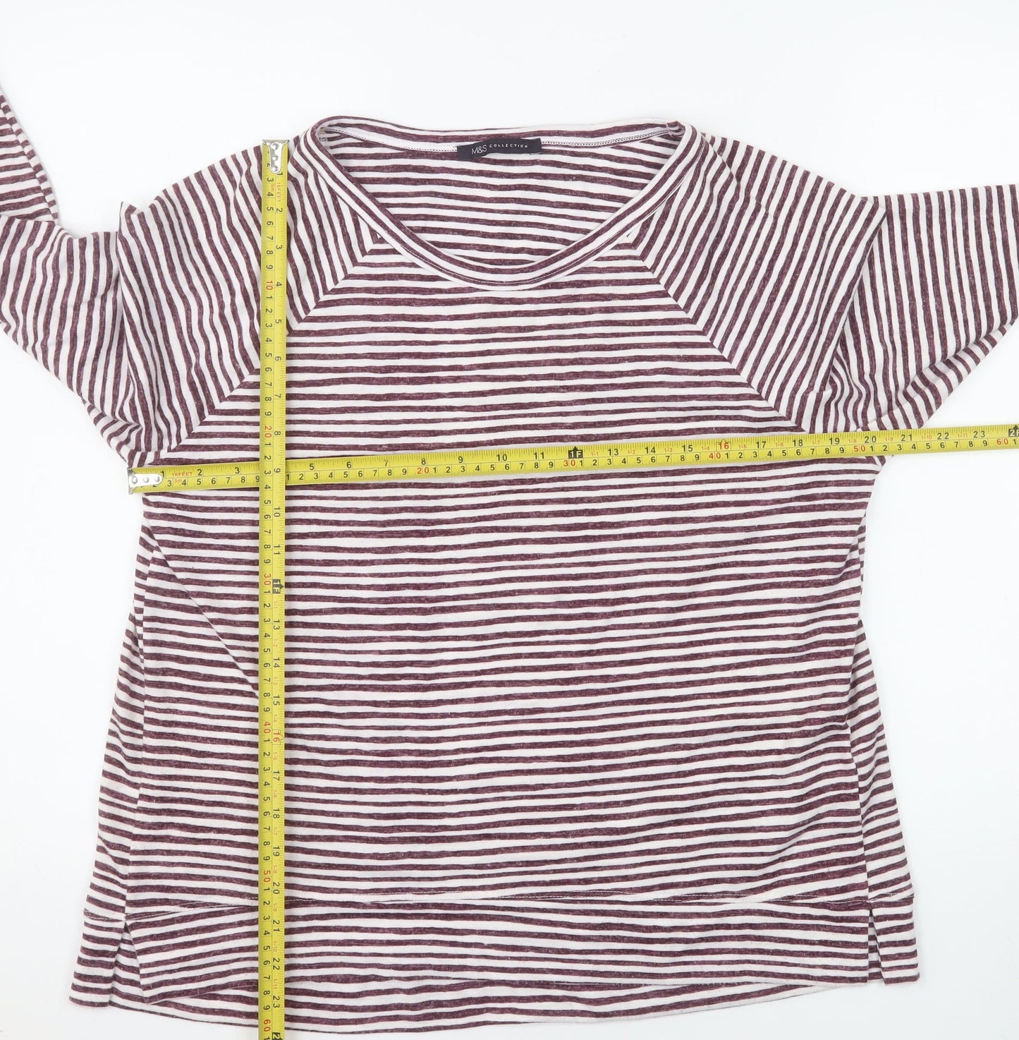 Marks and Spencer Women’s Plum Striped 3/4 Sleeve Jersey T-Shirt UK 16