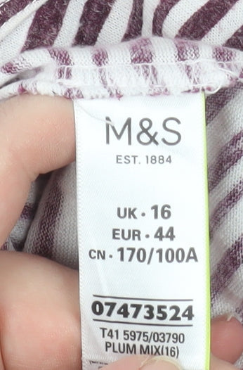 Marks and Spencer Women’s Plum Striped 3/4 Sleeve Jersey T-Shirt UK 16