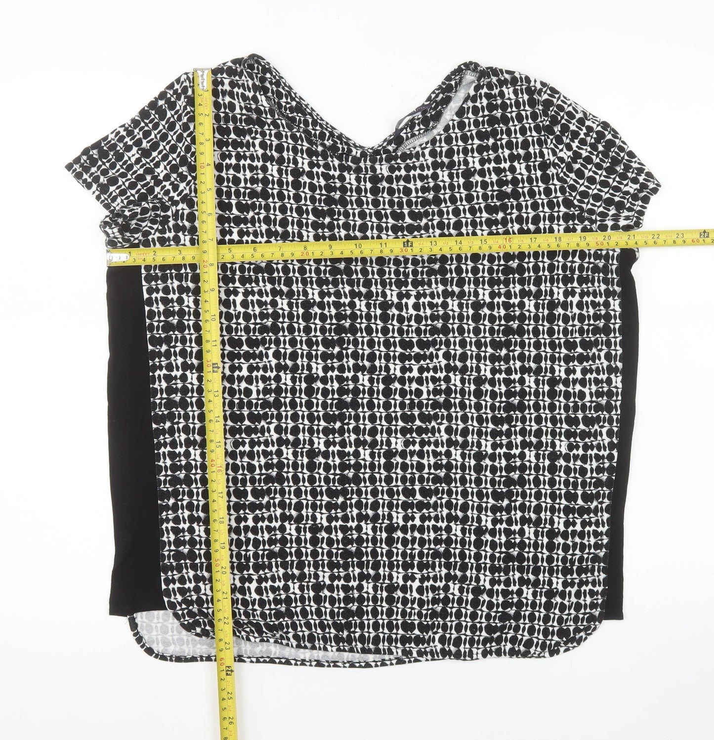 Marks and Spencer Women's Black Geometric T-Shirt Size 14 Viscose Stretch Top