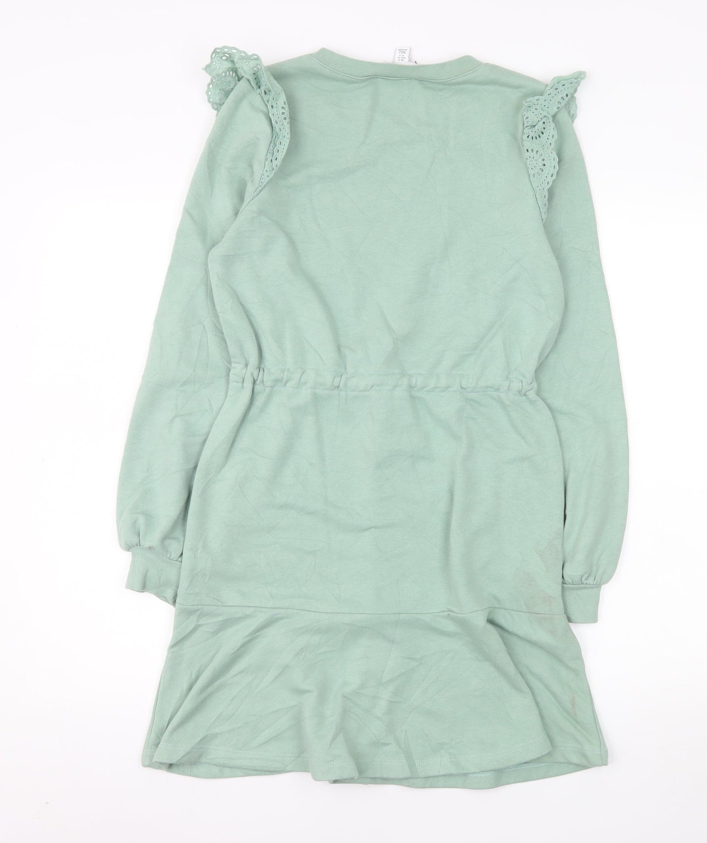 Topshop Women's Green Fit & Flare Long Sleeve Short Dress Size 4