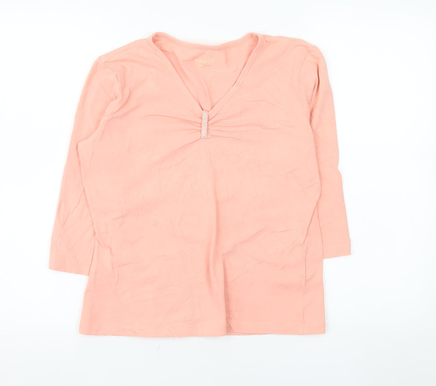 Basler Women Pink V-Neck 3/4 Sleeve Stretch Cotton T-Shirt Size 12