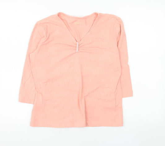 Basler Women Pink V-Neck 3/4 Sleeve Stretch Cotton T-Shirt Size 12
