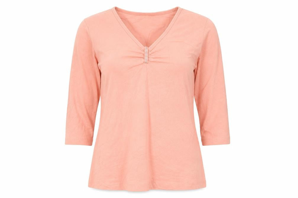 Basler Women Pink V-Neck 3/4 Sleeve Stretch Cotton T-Shirt Size 12