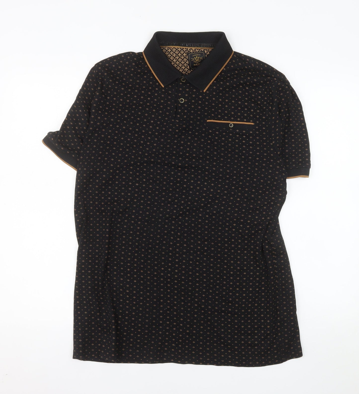Next Men's Black Geometric Cotton Polo Shirt Size L