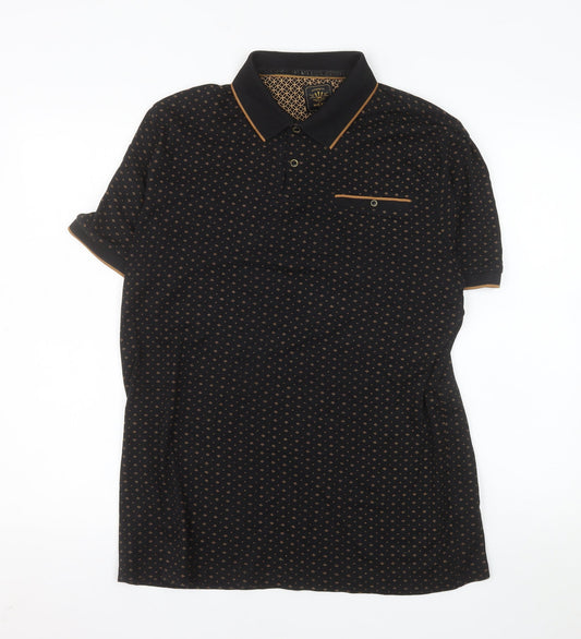 Next Men's Black Geometric Cotton Polo Shirt Size L