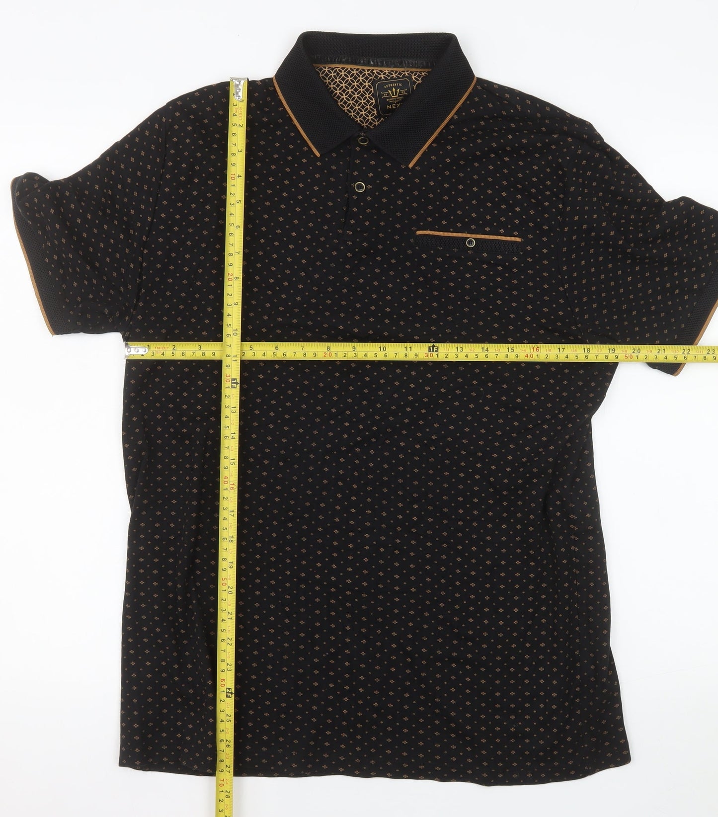 Next Men's Black Geometric Cotton Polo Shirt Size L