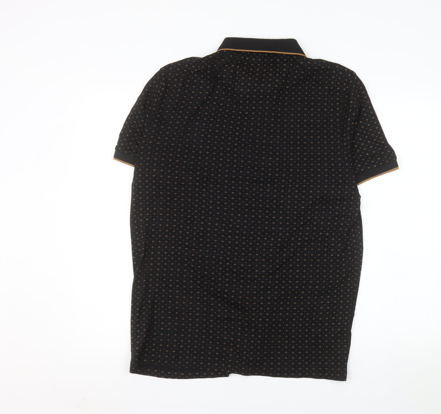 Next Men's Black Geometric Cotton Polo Shirt Size L