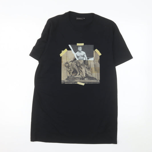Luciano Men's Black Graphic Print Crew Neck T-Shirt Size M Polyester Cotton Blend