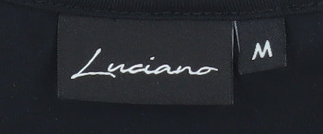 Luciano Men's Black Graphic Print Crew Neck T-Shirt Size M Polyester Cotton Blend