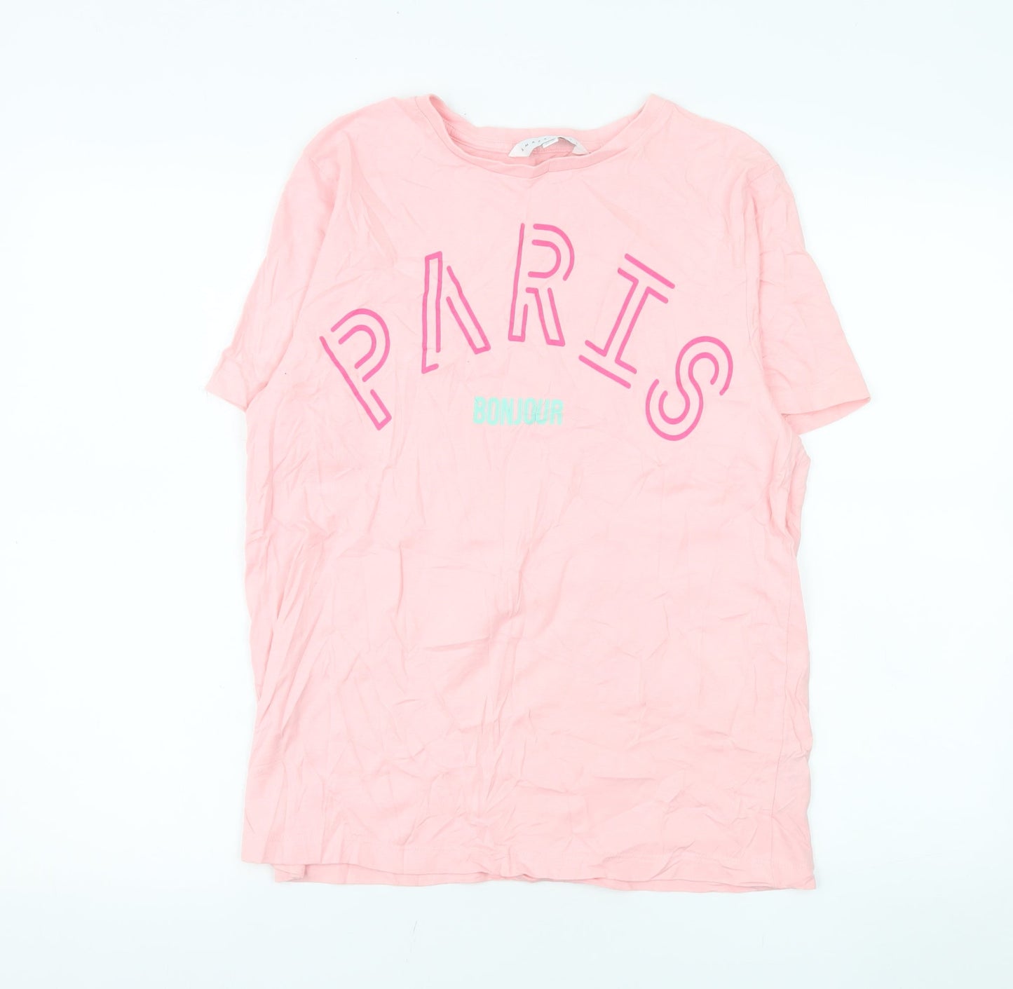 Amara Reya Women's Pink Paris Bonjour Cotton T-Shirt UK 12