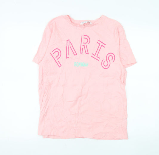 Amara Reya Women's Pink Paris Bonjour Cotton T-Shirt UK 12