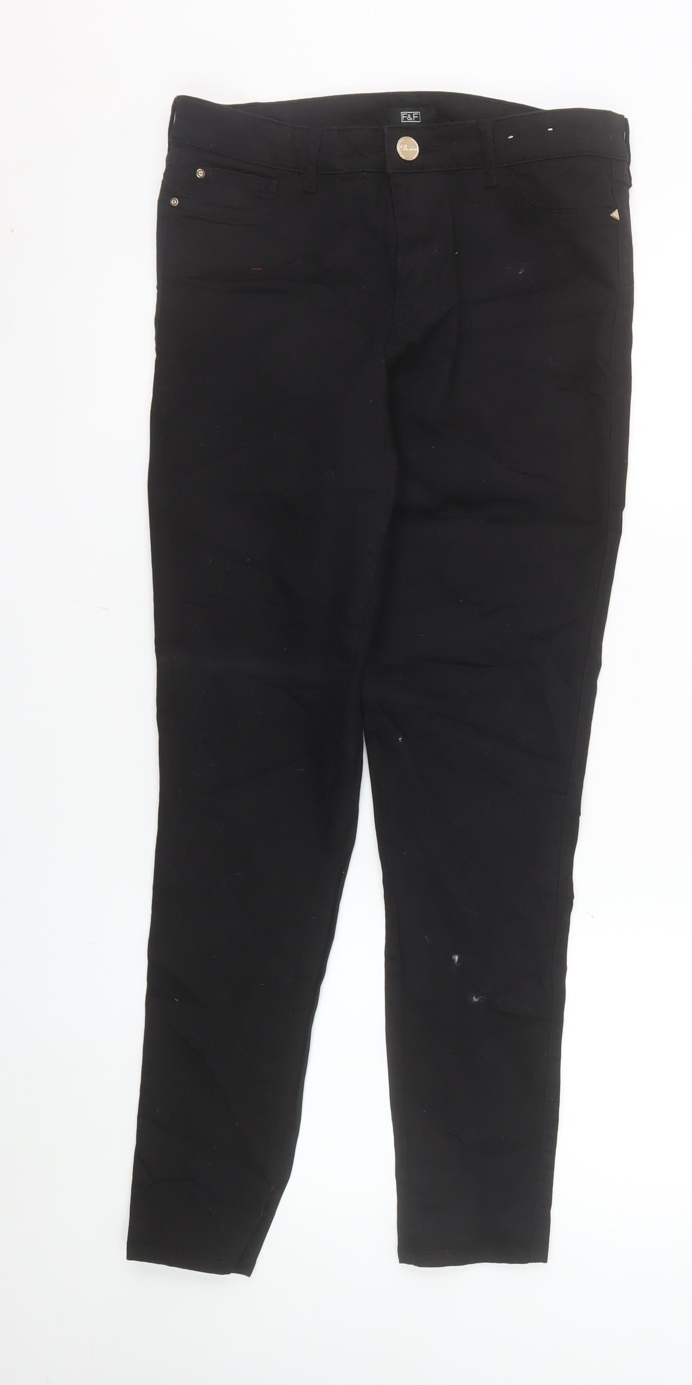 F&F Womens Black Skinny Jeans Size 12 Regular Stretch Denim