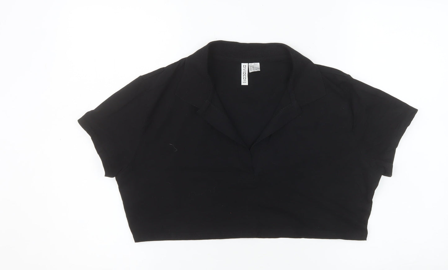 H&M Divided Women's Black Cropped Polo Shirt XL Cotton Blend