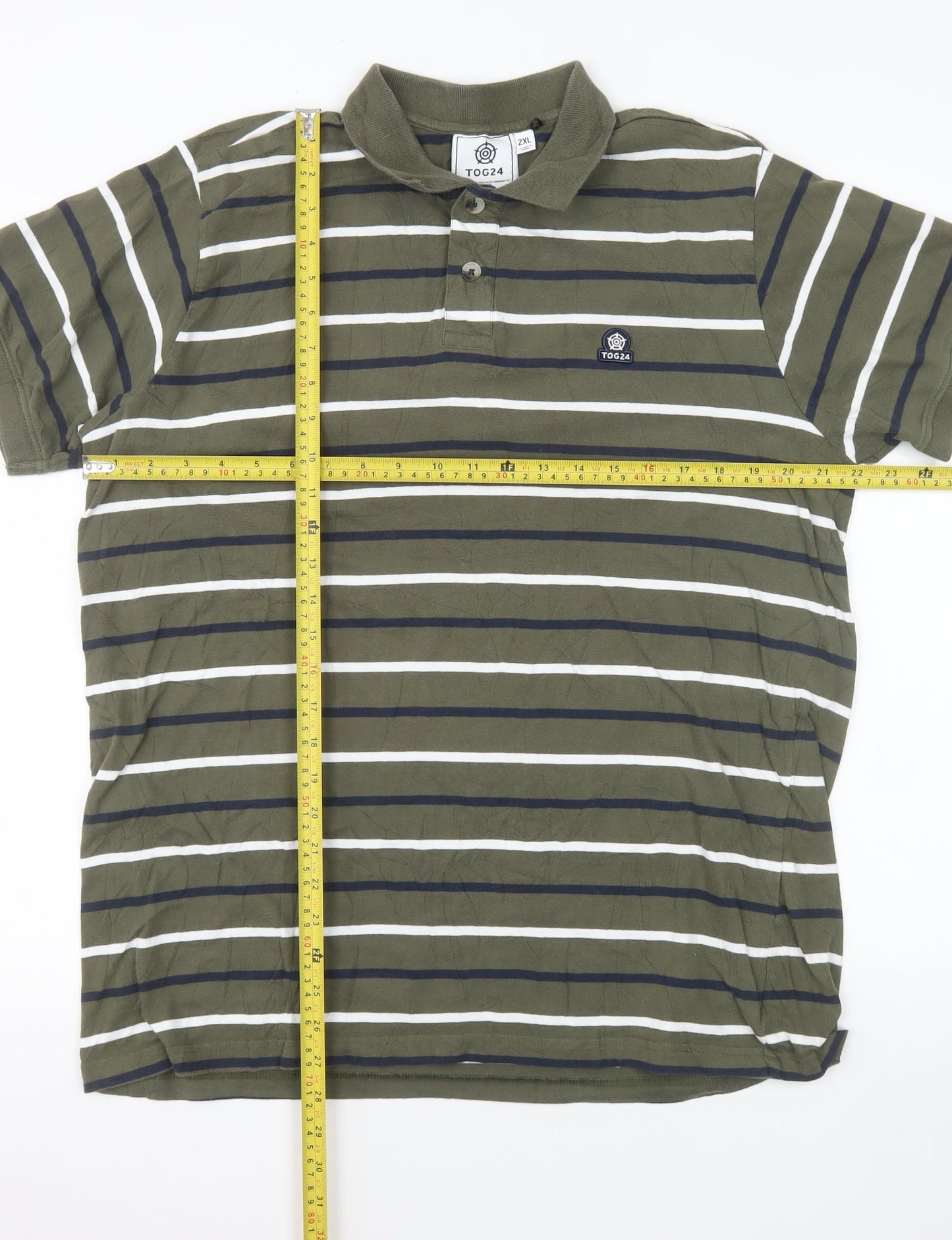 TOG24 Men's Green Striped Cotton Short Sleeve Polo Shirt 2XL