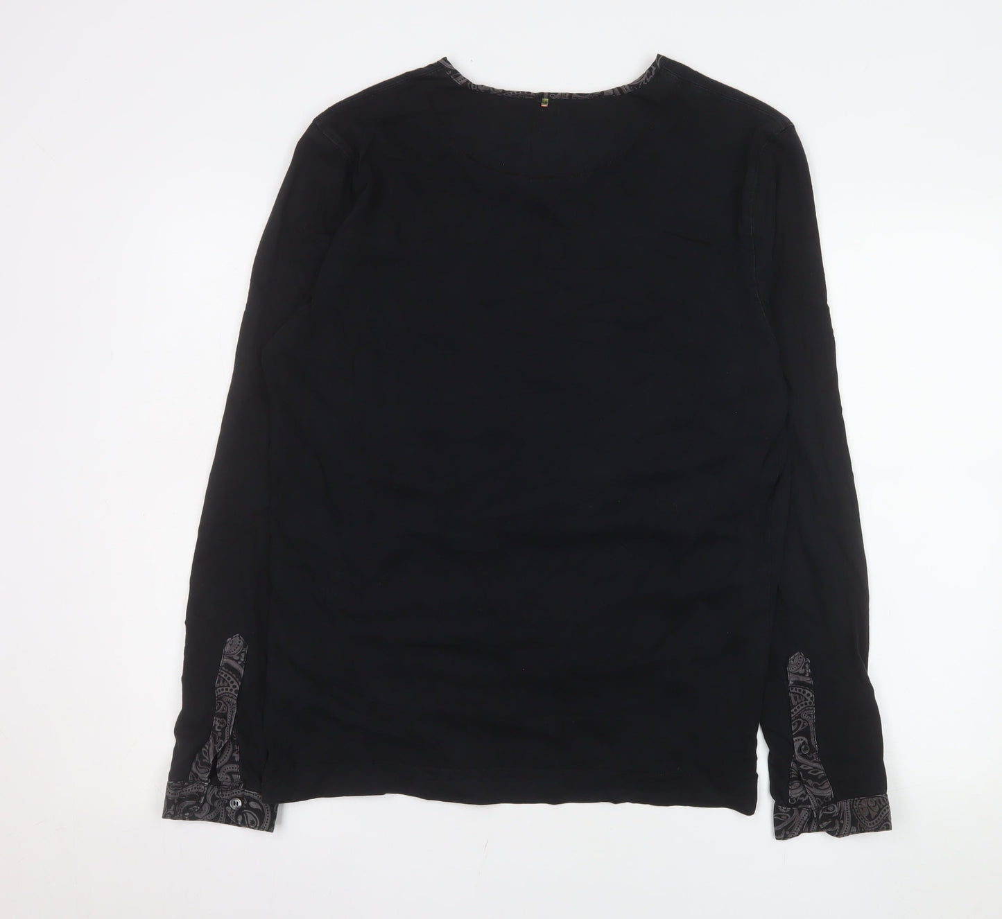 Pretty Green Men's Black Cotton Long Sleeve Henley Shirt M