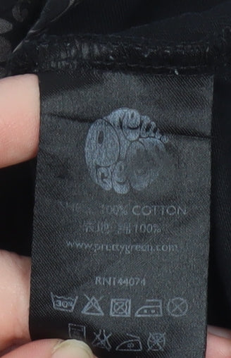 Pretty Green Men's Black Cotton Long Sleeve Henley Shirt M