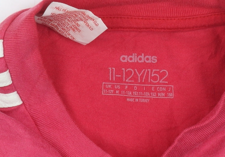 Adidas Girls Pink Short Sleeve Crew Neck Cotton T-Shirt 11-12 Years