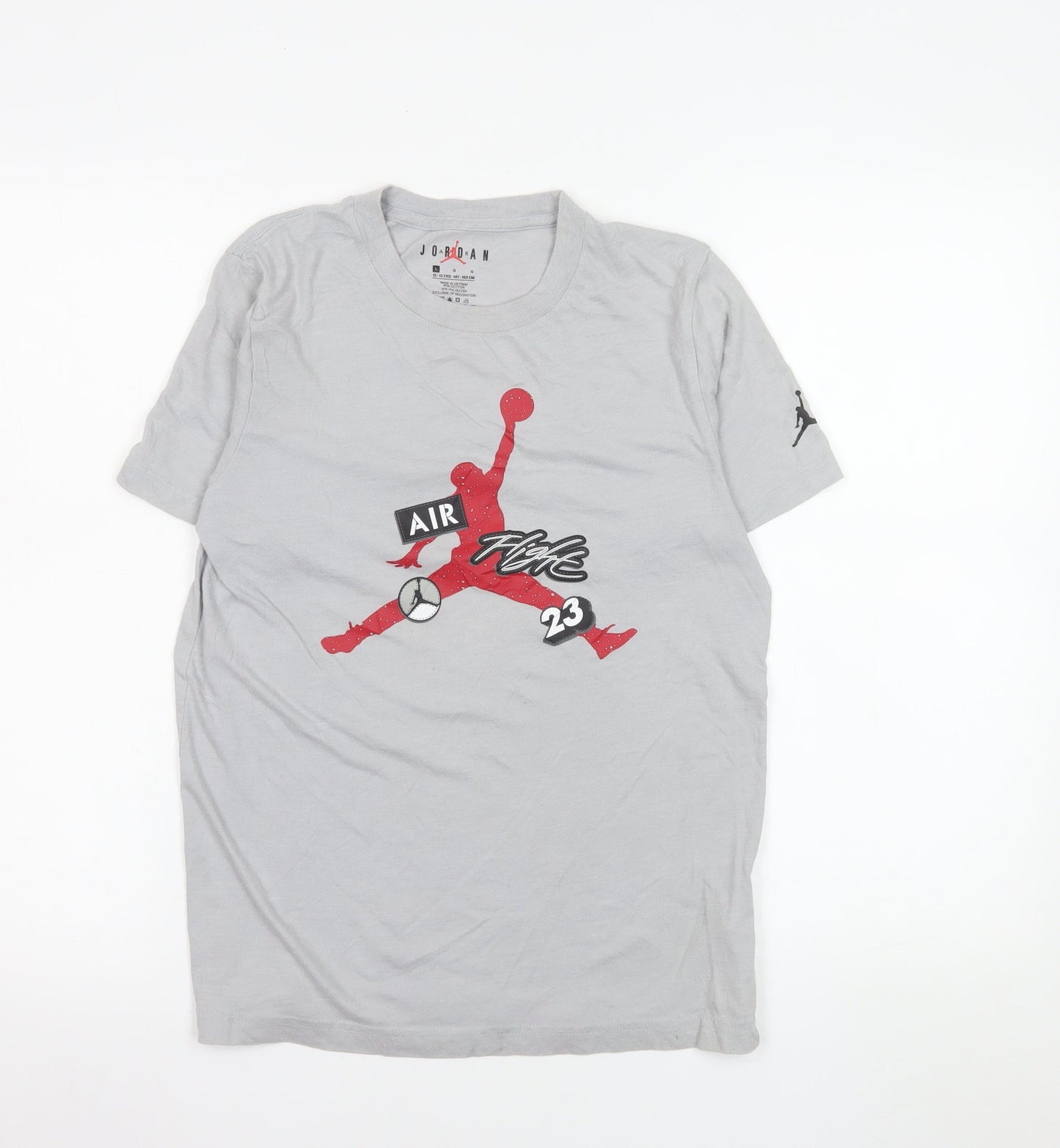 Jordan Boys Grey Air 23 Graphic T-Shirt Size 12-13 Years Crew Neck