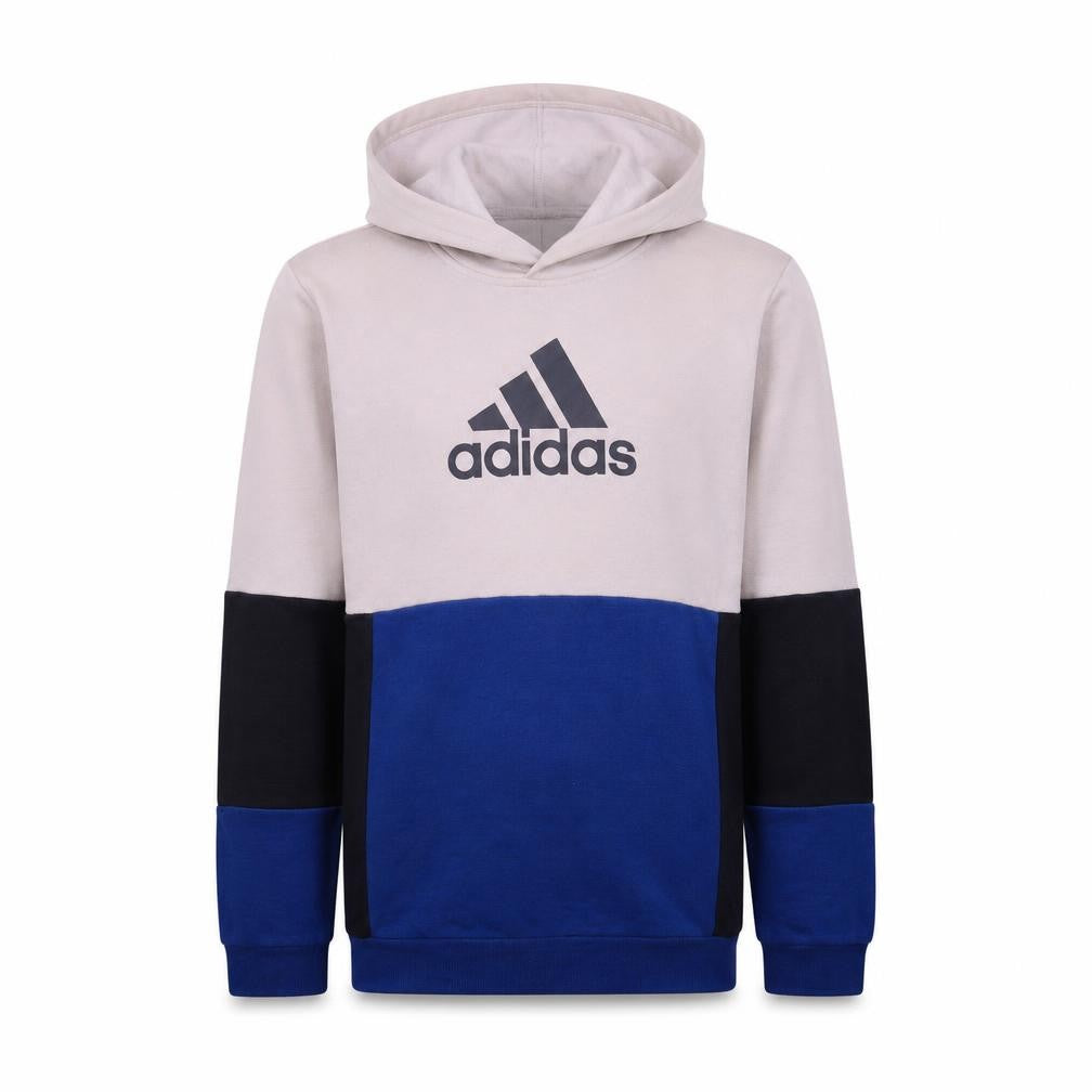 Adidas Boys Beige Blue Pullover Hoodie Logo Print Size 13-14 Years