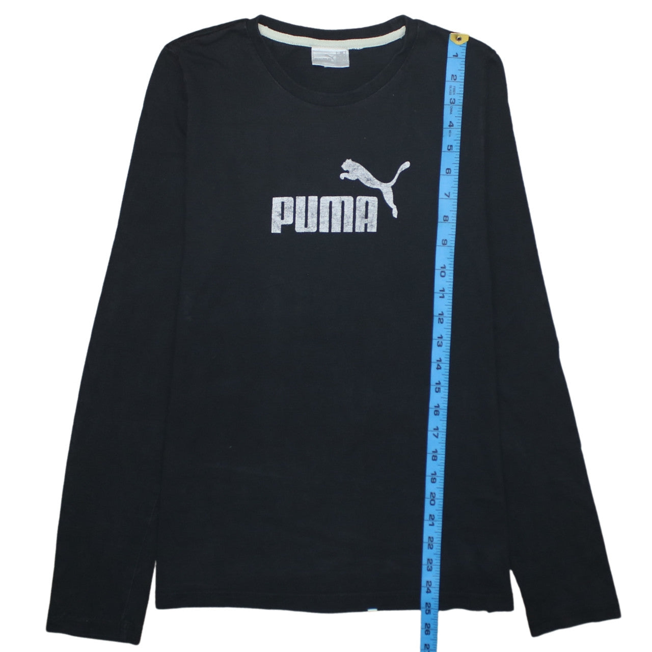 Puma Boys Black Long Sleeve Crew Neck Sports Logo Cotton T-Shirt XS