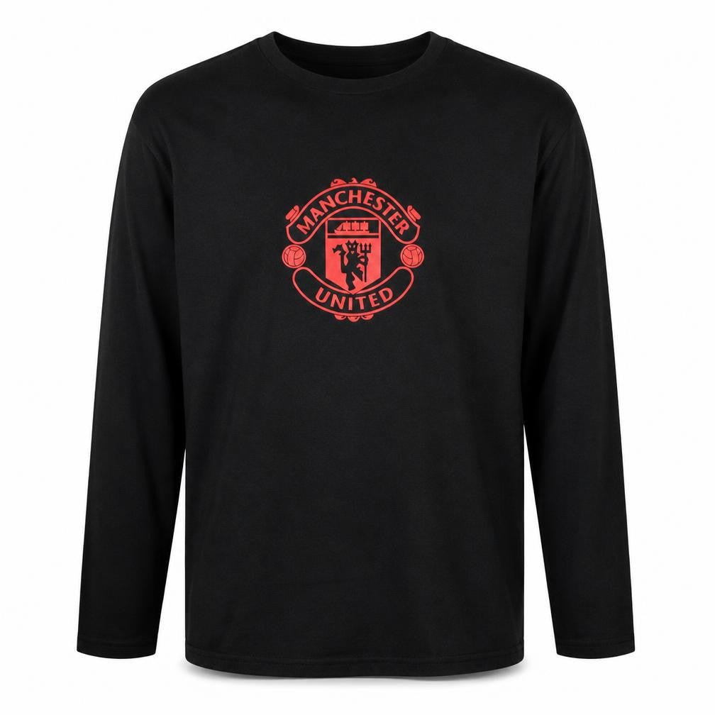 Manchester United Men's Black Long Sleeve XL Cotton T-Shirt