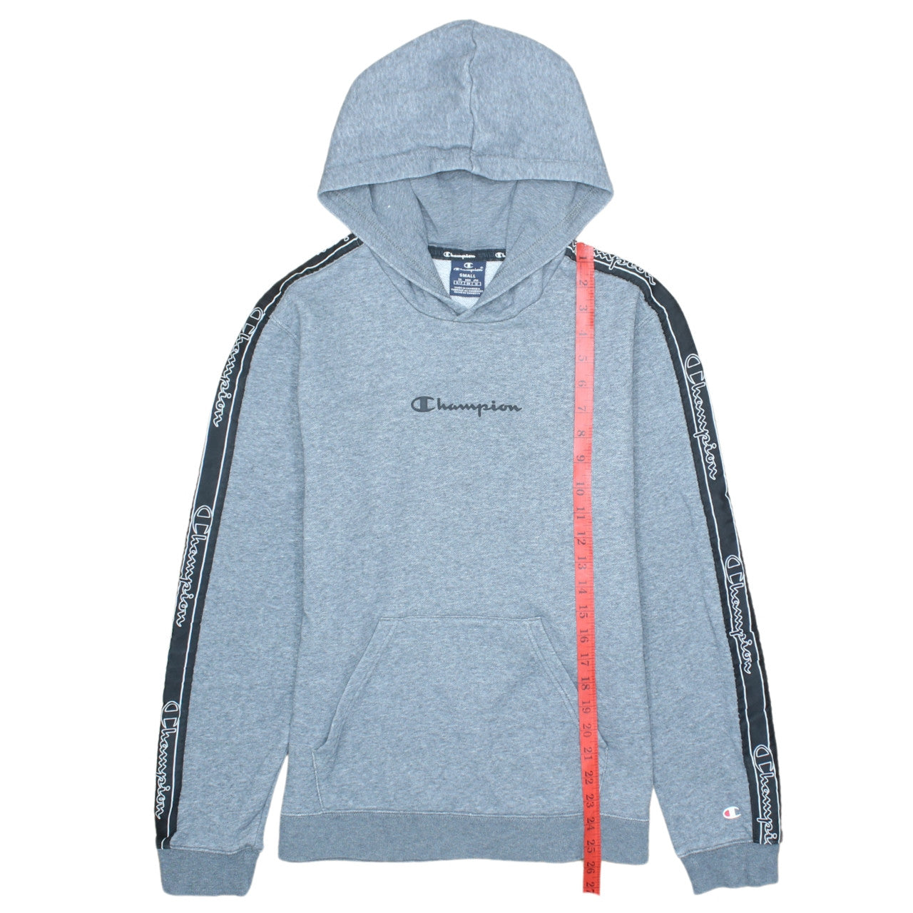 Champion Men's Grey Small Pullover Logo Hoodie - Regular Fit
