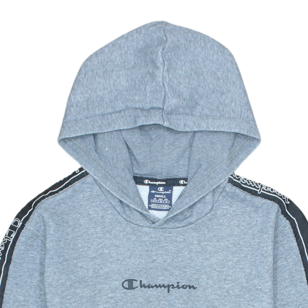 Champion Men's Grey Small Pullover Logo Hoodie - Regular Fit