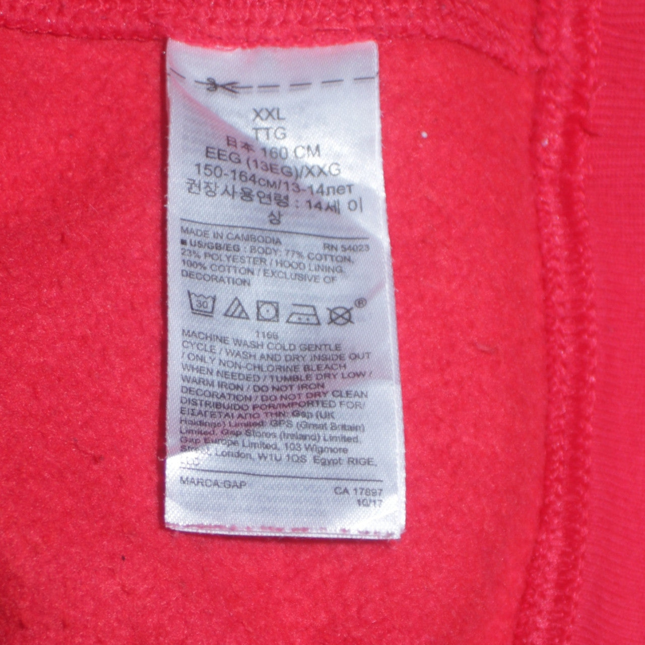 GAP Kids Boys Red Pullover Hoodie Size 14-16 Classic Logo Cotton Blend