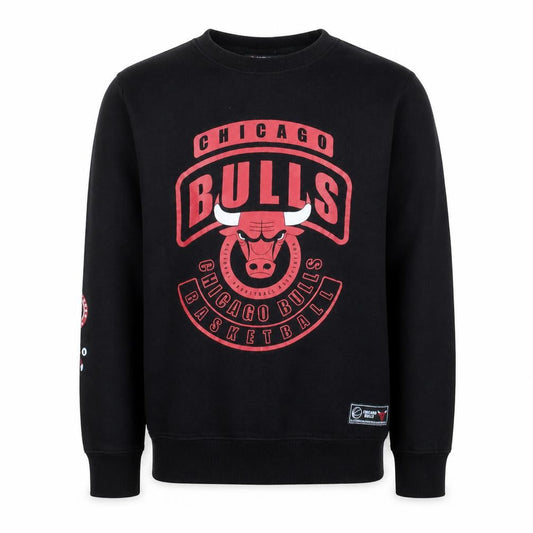 Front view of NBA men’s black chicago bulls pullover sweatshirt, size L