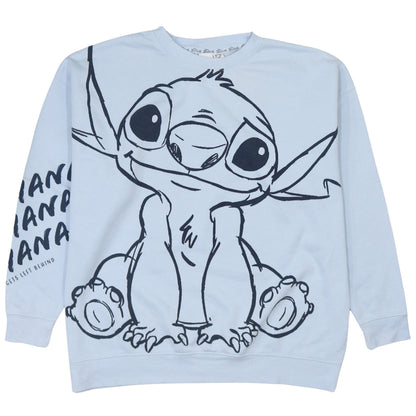 Front view of Disney Primark Women Light Blue Stitch Sweatshirt, size 12/14