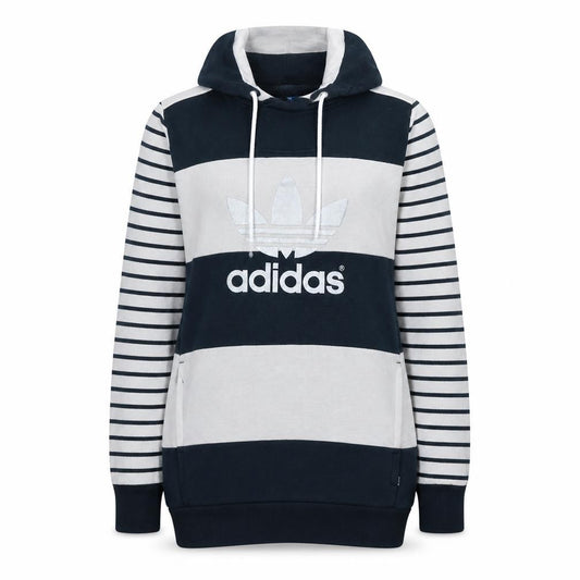 Adidas Womens Navy White Striped Pullover Hoodie UK 6 Cotton Blend